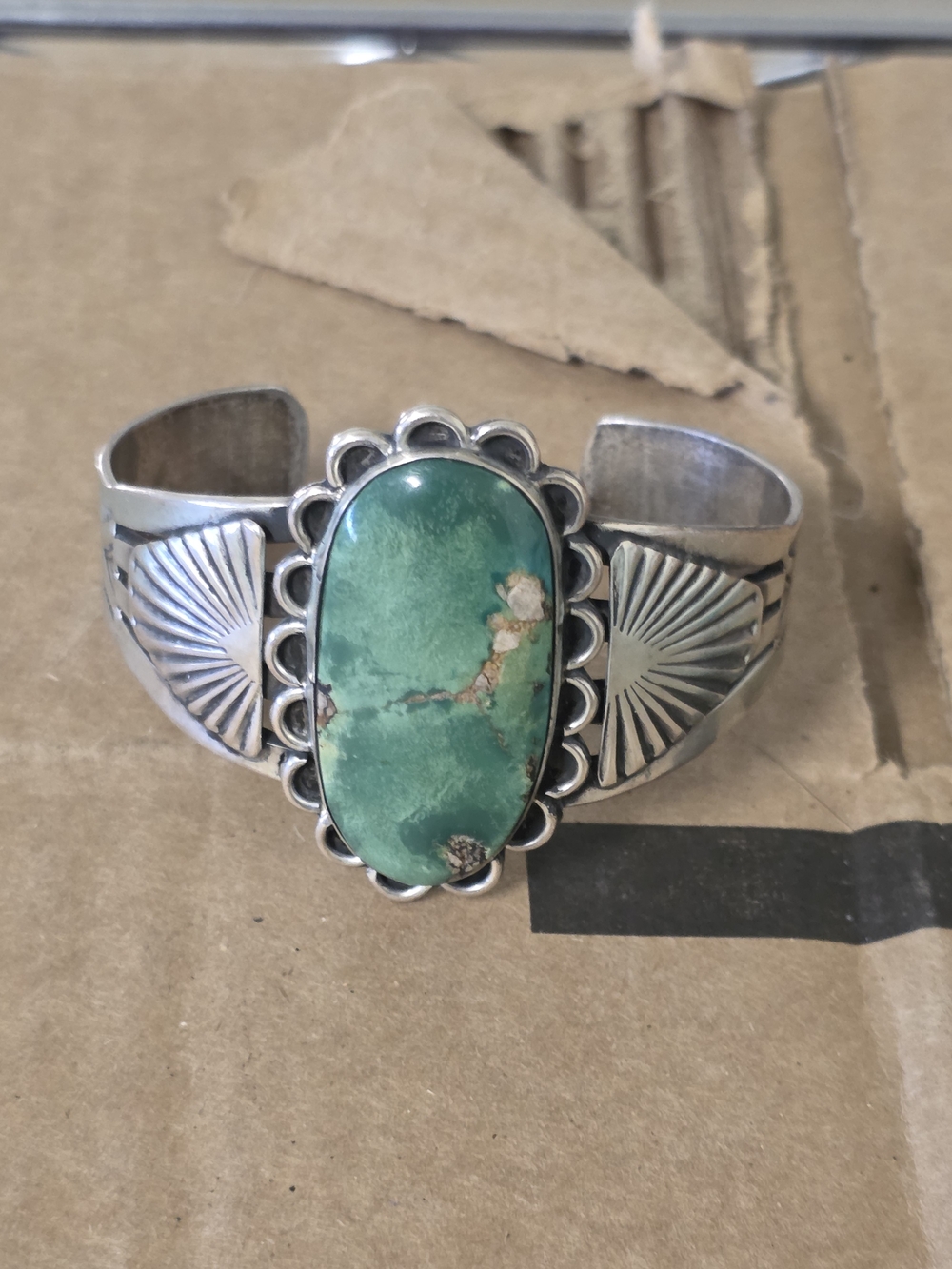 Green Turquoise Sterling-Style Cuff Bracelet